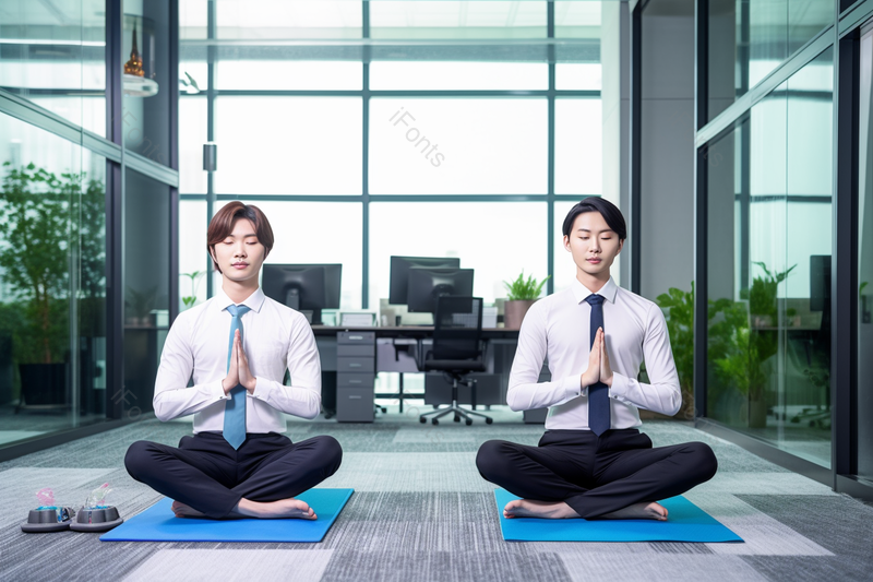 年轻人在办公室锻炼瑜伽,高清,摄影图,摄影图片,图片大全,摄影图免费下载